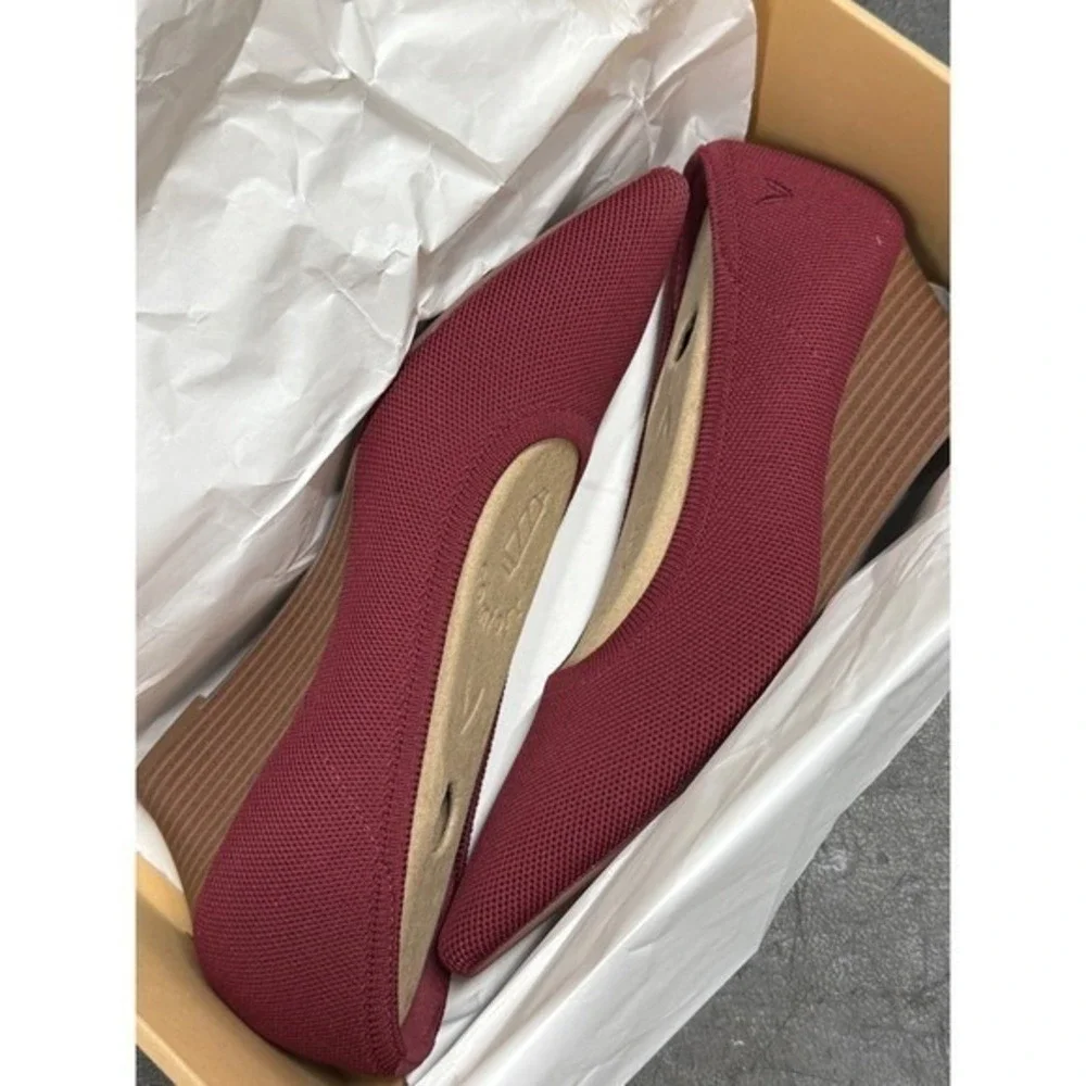 Vivaia Wedge Heel Knit Pointed Toe Slip On‎  Shoes Burgundy EU/38.5 US/7.5